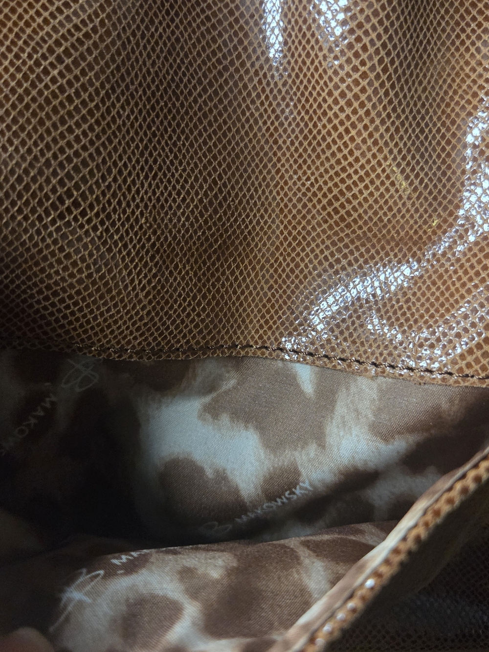 B. Makowsky Cognac Leather Satchel | Luxe Texture + Leopard Lining Chic - Picture 10 of 17